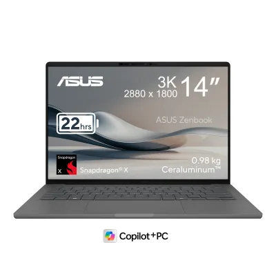 ASUS Zenbook A14 (UX3407) Notebook 手提電腦  Snapdragon® X X1 26 100 處理器  14.0 吋, 3K (2880 x 1800) OLED 16:10 32GB 1TB M.2 NVMe™ PCIe® 4.0 SSD