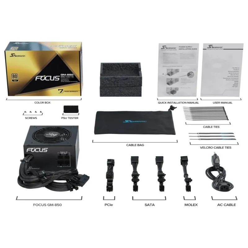 Seasonic FOCUS GM850 850W 半模組化金牌電源供應器