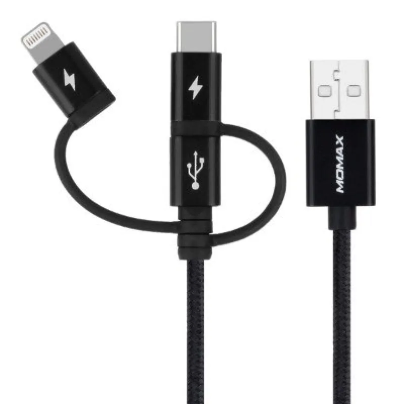 Momax One Link 3合1 (Type-C/Micro/Lightning) USB線 100cm 黑色 DX1D