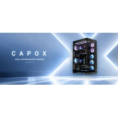 Thermaltake 曜越 CAPO X 雙系統曲面強化玻璃機箱 (黑色 / 容納雙M-ATX系統 / 獨立雙I/O / 支援420mm水冷&長顯卡 / 雙背插支援) - 原廠保養