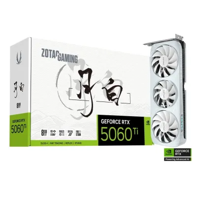 ZOTAC GAMING 索泰 GeForce RTX 5060 Ti Moon White 月白 OC 8GB GDDR7 白色顯示卡三風扇超頻版