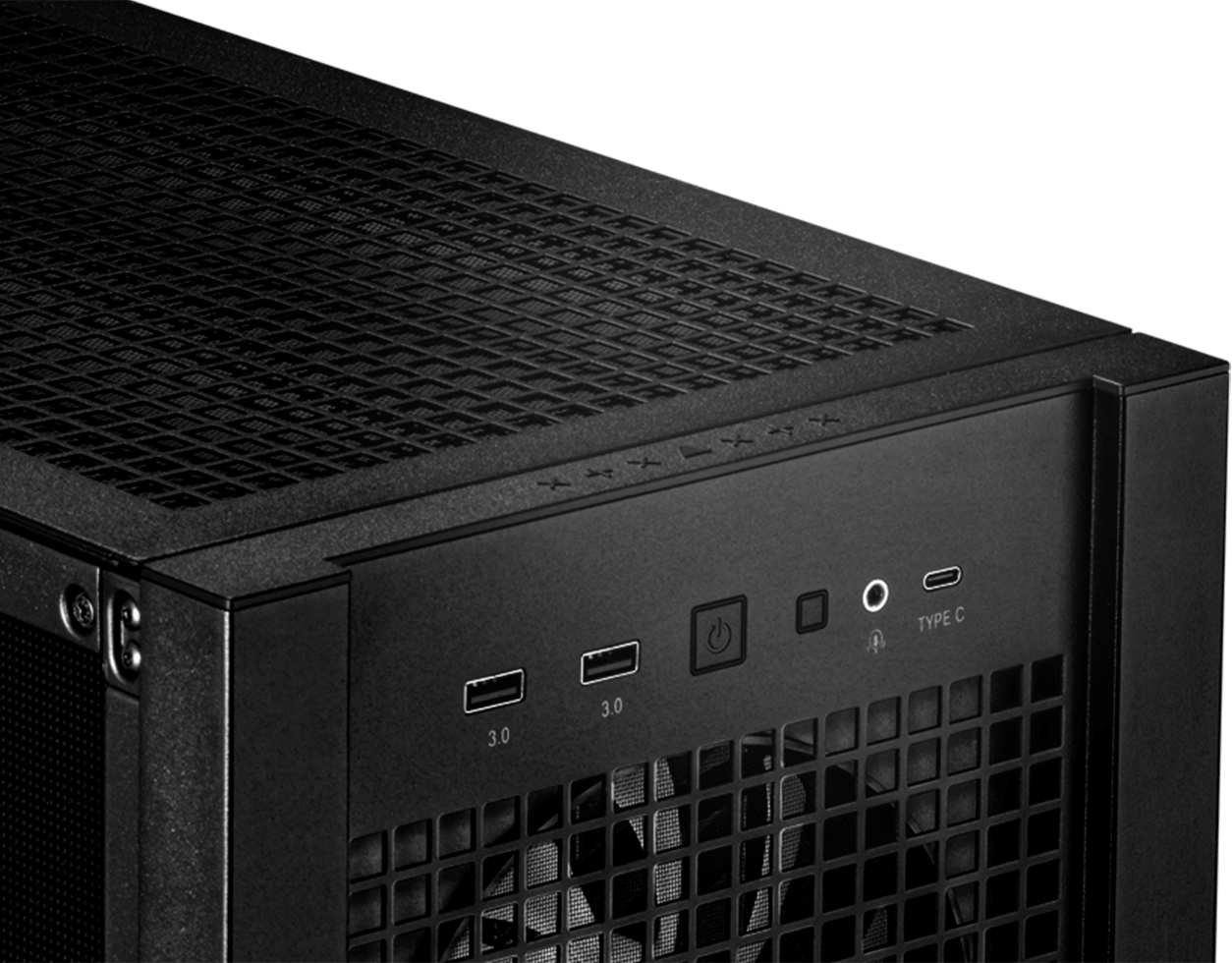 TUF Gaming GT302 ARGB前面板I/O接口的特寫，以橙色突顯USB Type-C接口