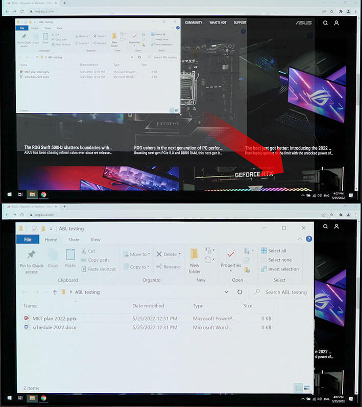 Comparison images showing a white window being enlarged in the first image, with the second image showing no change in brightness