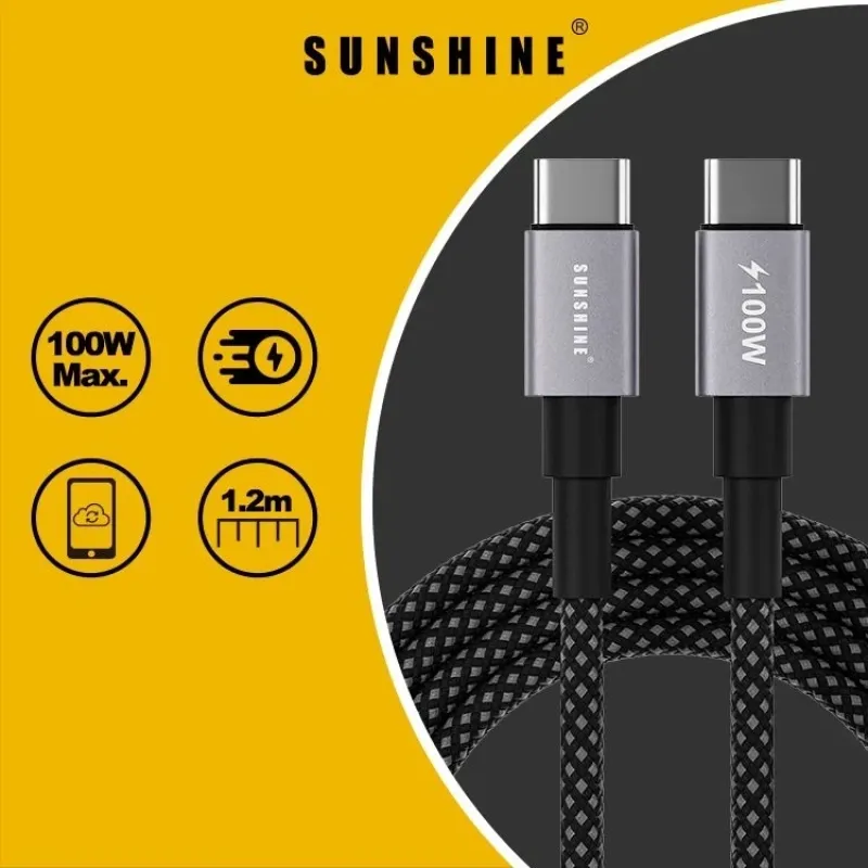 SUNSHINE CAD-12BK 100W USB-C 快速充電線(1.2m)