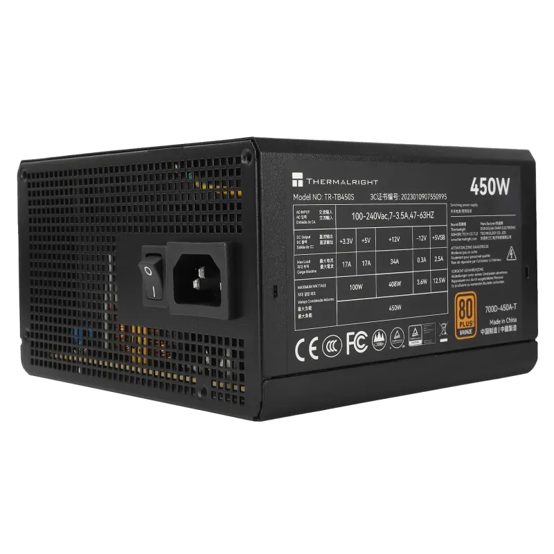 Thermalright 利民 TB-450S 450W 80 PLUS 銅牌 電源供應器 (140mm超短機身 / 120mm靜音風扇 / 100-240V全幅電壓 / >100K小時MTBF高耐用 / 直出線入門首選) - 3年原廠保養