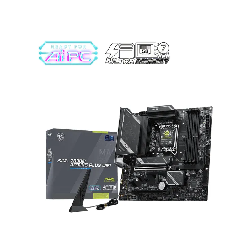 MSI 微星 MAG Z890M GAMING PLUS WIFI 主板 (M-ATX / LGA1851 / 支援Intel Core Ultra 2系列 / DDR5 8800+ OC / 3組M.2含PCIe 5.0 / 後置Thunderbolt 4 / 5G有線網卡 / Wi-Fi 7) - 3年原廠保養