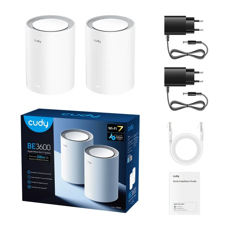 Cudy M3600-1P BE3600 Gigabit Mesh Wi-Fi 7 System - 2件裝