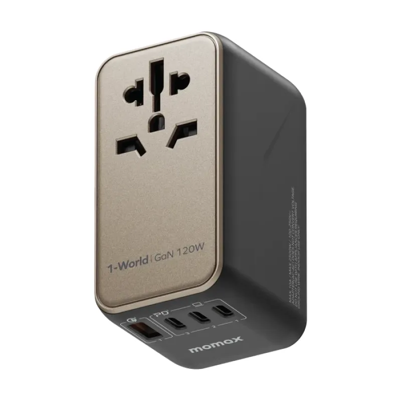 Momax 1-World 120W GaN旅行充電插座, 內附100W USBC 充電線 (鈦色)