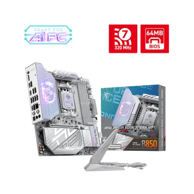 MSI 微星 MPG B850M EDGE TI MAX WIFI Micro-ATX 主機板 (AMD AM5 / 銀白裝甲 / 原生PCIe 5.0 / 4組M.2含雙Gen5 / DDR5 8400+ OC / 5G LAN+Wi-Fi 7 / 支援Ryzen 9000系) - 3年原廠保養