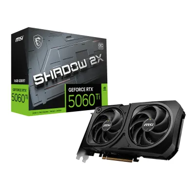 MSI 微星 GeForce RTX 5060 Ti 16G SHADOW 2X OC PLUS 雙風扇顯示卡 (G506T-16S2CP / 16GB GDDR7 / 原生PCIe 5.0 / 226mm緊湊雙扇 / 標準8-pin供電 / 4螢幕輸出支援DP2.1b+HDMI2.1b) - 3年原廠保養