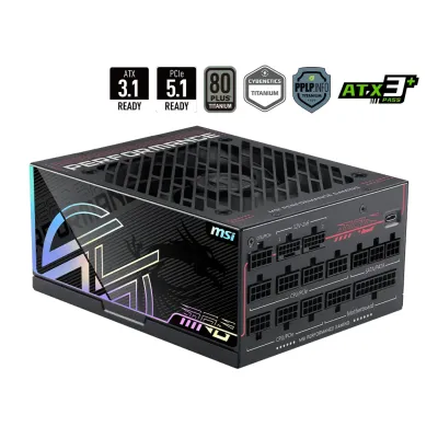 MSI 微星 MPG Ai1300TS PCIE5 1300W 80 PLUS 鈦金牌 全模組數位電源供應器 (ATX 3.1&PCIe 5.1規範 / 雙原生12V-2x6 600W接頭 / 支援頂級旗艦卡皇與AI運算 / 135mm FDB靜音風扇 / 八大電路防護) - 12年原廠保養