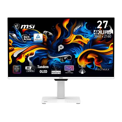 MSI 微星 PRO MAX 271UPXW12G 27吋 4K UHD 120Hz 0.03ms QD-OLED 平面商務顯示器 (16:9 / 雙Type-C 98W+15W / True Black 400 / 內置喇叭與電源)