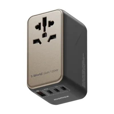 Momax 1-World 120W GaN旅行充電插座, 內附100W USBC 充電線 (鈦色)