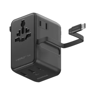 Momax 1-World²⁺  70W 伸縮充電線三接口雙 AC 旅行充電插座