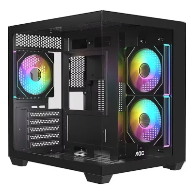 【無立柱全景側透 | 雙艙架構】 AOC CG391B-3F (UPlus CG391) M-ATX 電競機箱 (黑色 | 雙面無界玻璃 | 內置3把ARGB風扇 | 支援240水冷 | Type-C)