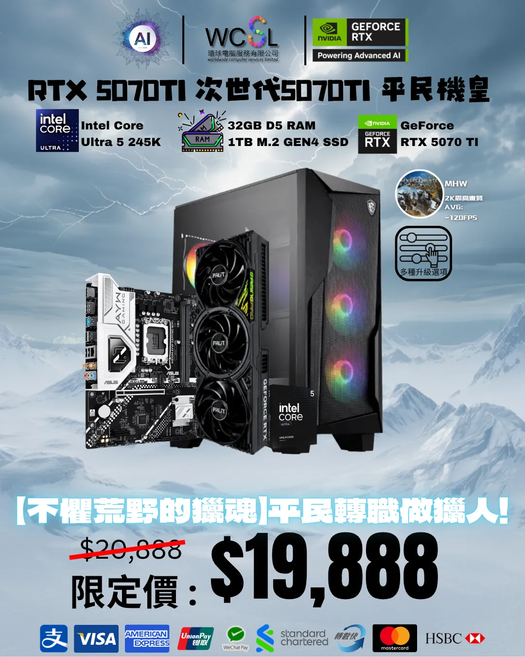 【不懼荒野的獵魂】次世代5070TI 平民機皇| RTX5070 TI | 245K | 1TB | DDR5 |